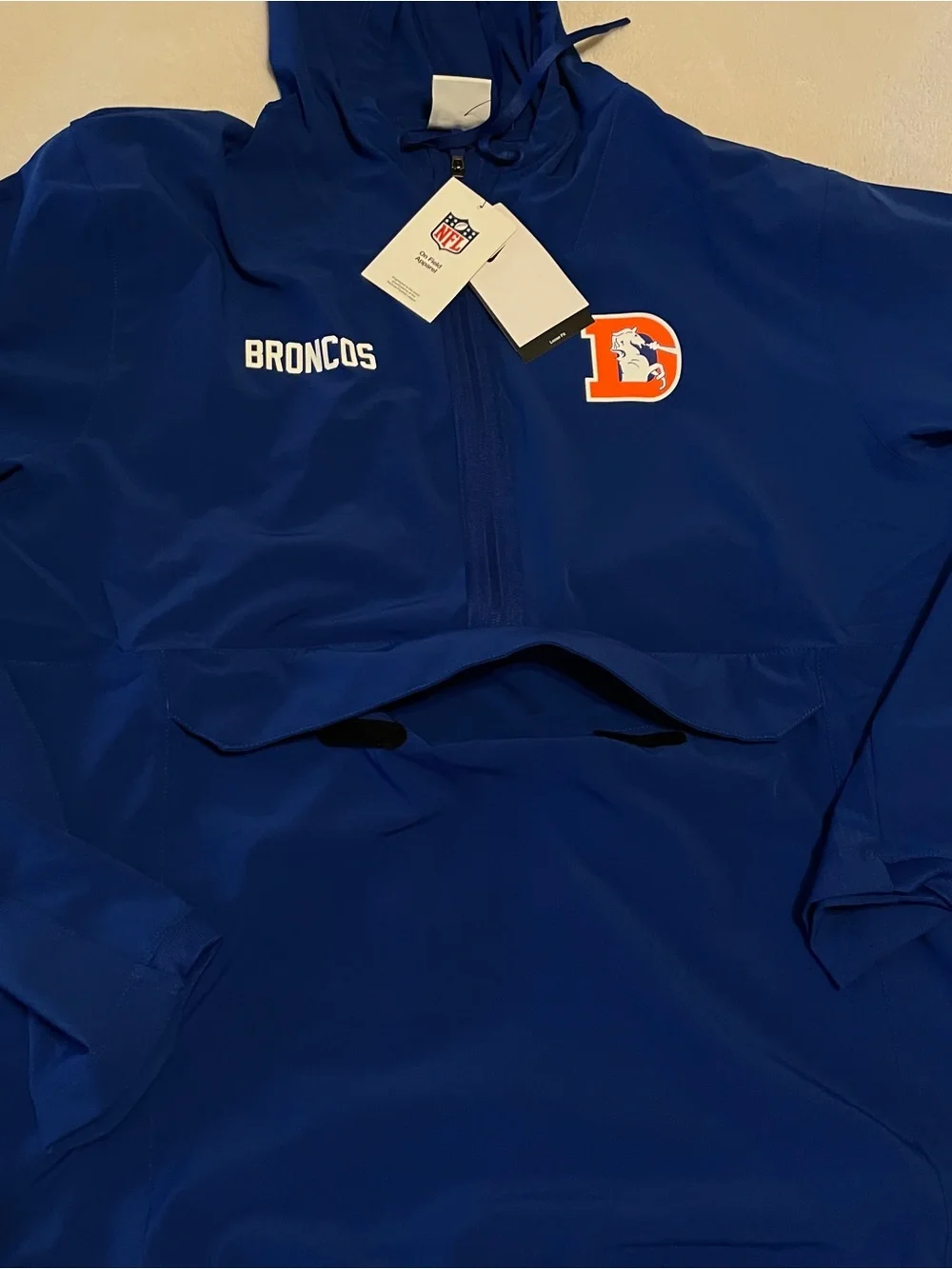 Nike NFL Denver Broncos Team Issued Anorak Half-Zip Hooded Jacket Sz XL